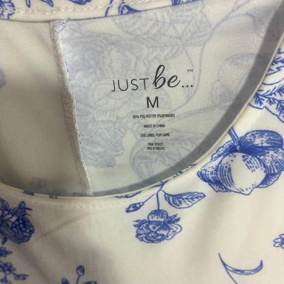 Floral Toile Stretchy Boho Swing Dress W Medium Blue White NWT Sleeveless A-Line - Picture 5 of 11